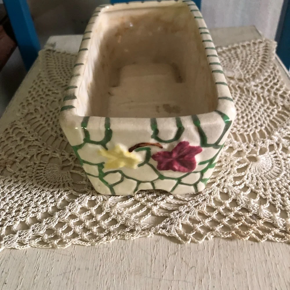 Vintage Ceramic Planter w Ivy & Stone Wall Motif